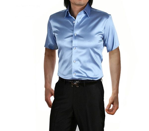 wholesale-2016 summer brand shirts men emulation silk satin shirt men's short sleeve shirt, White;black
wholesale-2016 summer brand shirts men emulation silk satin shirt men's short sleeve shirt, White;black