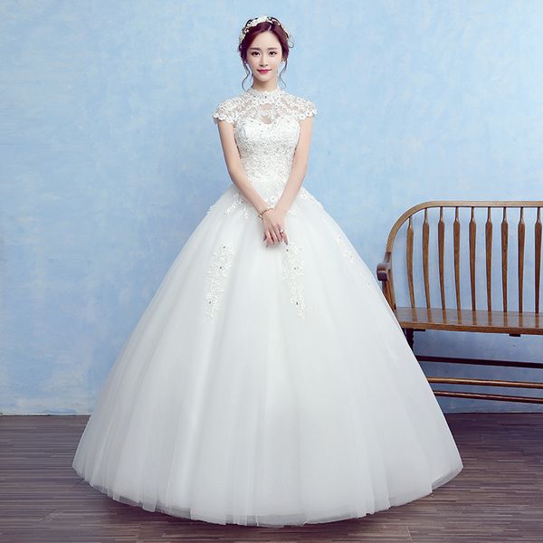 high neck lace tulle wedding dress vintage 2017 new backless bridal gowns short sleeves wedding gowns custom made, White
high neck lace tulle wedding dress vintage 2017 new backless bridal gowns short sleeves wedding gowns custom made, White