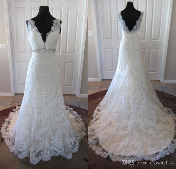 lace v neck beaded wedding dress appliques backless crystal sash a-line real picture bridal gowns, White
lace v neck beaded wedding dress appliques backless crystal sash a-line real picture bridal gowns, White