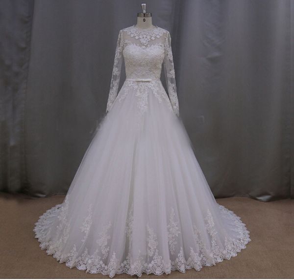 muslim jewel neck lace tulle wedding dresses with long sleeves vintage 2019 court train wedding dress with appliques, White
muslim jewel neck lace tulle wedding dresses with long sleeves vintage 2019 court train wedding dress with appliques, White