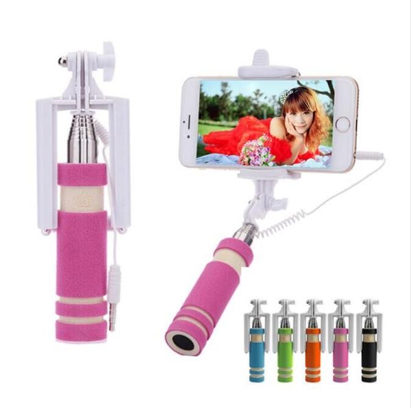 

10/lotfoldablesuper mini wired selfie stick handheldextendable monopod -built in bluetooth shutter non-slip handle compatible with cellphone