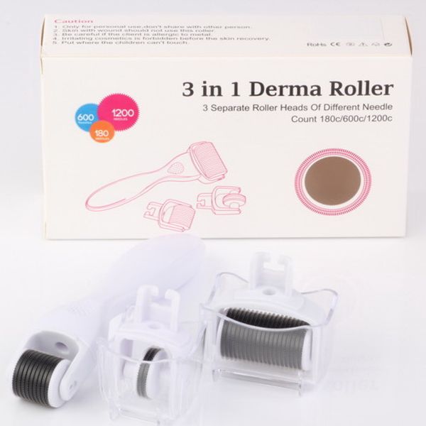 

3-in-1 kit derma roller titanium micro needle roller 180/600/1200 needles, skin care kit for wrinkles, scar, acne scars, cellulite treatment