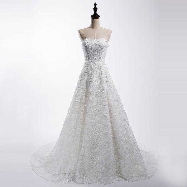 strapless beaded lace a line wedding dress with court train 2016 lace up bridal gowns white ivory color
strapless beaded lace a line wedding dress with court train 2016 lace up bridal gowns white ivory color