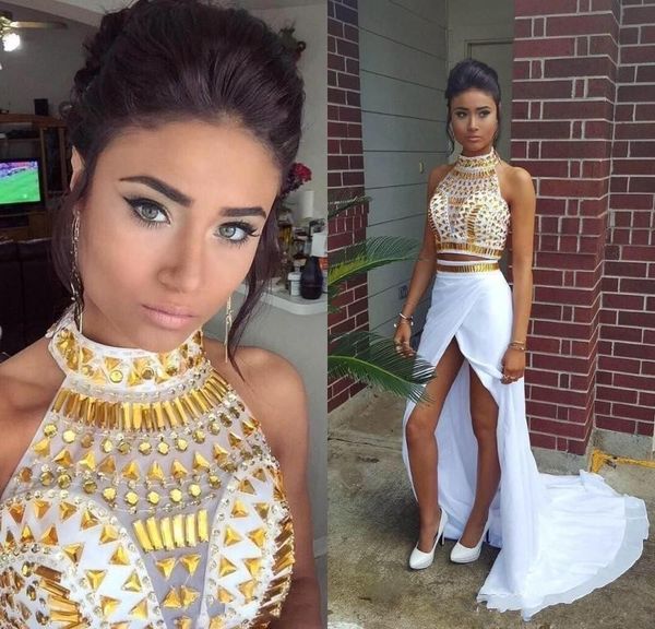 prom dresses high neck two pieces with gold crystal beads arabic sheer chiffon side split hollow back formal party evening gowns, Black
prom dresses high neck two pieces with gold crystal beads arabic sheer chiffon side split hollow back formal party evening gowns, Black