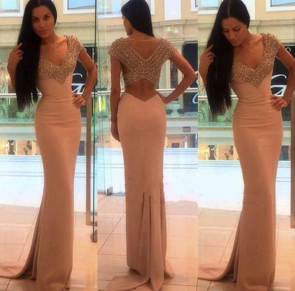 champagne back cap sleeve mermaid evening dresses floor length v neck satin prom party gowns, Black;red
champagne back cap sleeve mermaid evening dresses floor length v neck satin prom party gowns, Black;red