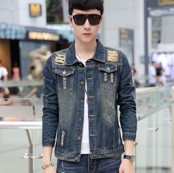 fashion hop ripped vintage mens teenagers denim jacket slim streetwear dance outdoor fit men biker coat distressed hip outerwear epdqi, Black 
fashion hop ripped vintage mens teenagers denim jacket slim streetwear dance outdoor fit men biker coat distressed hip outerwear epdqi, Black