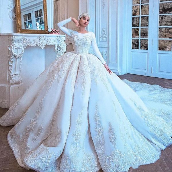 dubai luxury muslim wedding dresses chapel train long sleeves lace wedding dress vestido de noiva custom made african bridal gowns, White
dubai luxury muslim wedding dresses chapel train long sleeves lace wedding dress vestido de noiva custom made african bridal gowns, White