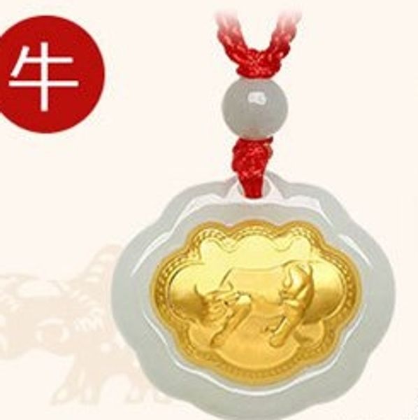 gold inlaid jade changmingsuo chinese zodiac (cow) charm necklace pendant (talisman), Silver
gold inlaid jade changmingsuo chinese zodiac (cow) charm necklace pendant (talisman), Silver