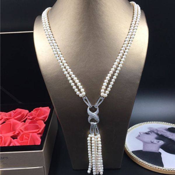 the new 5-6mm double fresh natural freshwater pearl sweater chain genuine recommended, Silver
the new 5-6mm double fresh natural freshwater pearl sweater chain genuine recommended, Silver