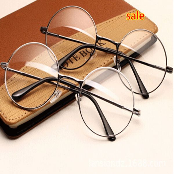 Women Vintage Glasses Frame Plain Mirror Big Round Metal Optical Frame For Girl Eyeglass Clear Lens