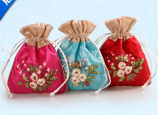 20pcs handmade 12*15cm embroider brocade brocart bag jewelry bags candy beads bags wedding party gift bags, Pink;blue