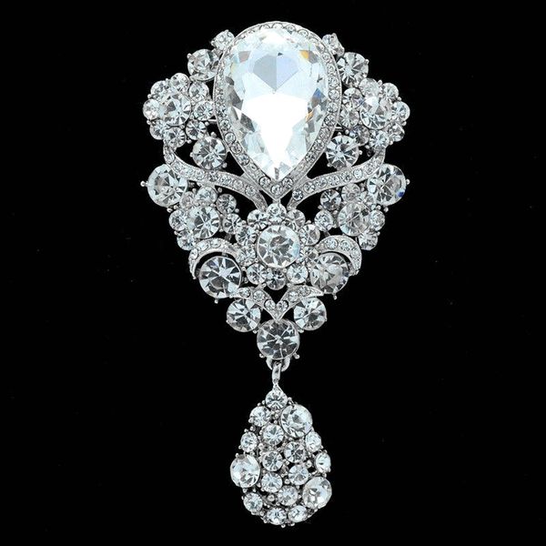 3.9 inch extra large rhodium silver cz rhinestone crystal diamante tear drop crystal wedding brooch, Gray
3.9 inch extra large rhodium silver cz rhinestone crystal diamante tear drop crystal wedding brooch, Gray
