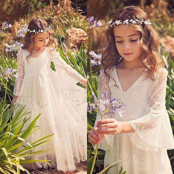 vintage full lace flower girl dresses for wedding beach garden bohemian v neck illusion flare sleeves lace kids formal gowns custom made, White;blue
vintage full lace flower girl dresses for wedding beach garden bohemian v neck illusion flare sleeves lace kids formal gowns custom made, White;blue