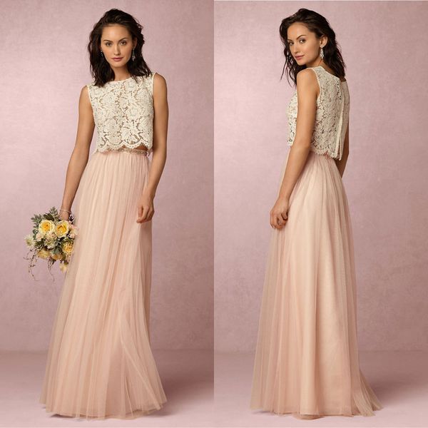 stunning bhldn two pieces bridesmaid dresses lace jewel neckline wedding guest dress floor length tulle formal gowns, White;pink 
stunning bhldn two pieces bridesmaid dresses lace jewel neckline wedding guest dress floor length tulle formal gowns, White;pink