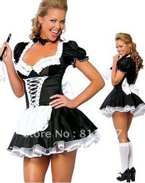 

wholesale-ml5034 costume nighty french maid outfit (2 piece), Black