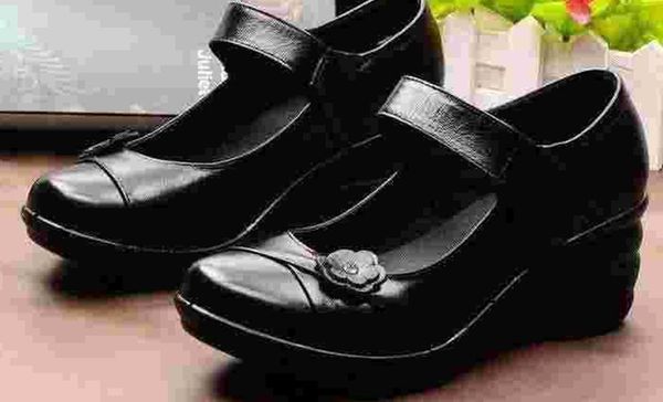genuine mother flat mouth women shoe spring shoes with high work shoes, Black