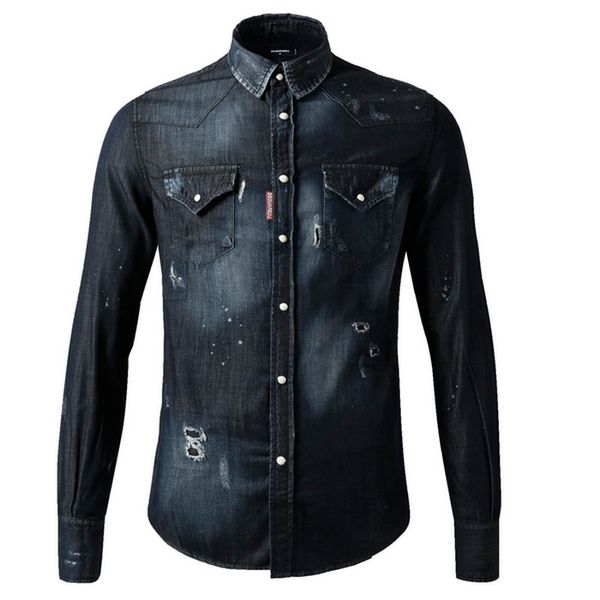 Black Jeans Shirt Men Big Size 3XL Man Denim Cotton Shirts Stitch Detail Destroyed Vingate Trim Fitness Patchworks
Black Jeans Shirt Men Big Size 3XL Man Denim Cotton Shirts Stitch Detail Destroyed Vingate Trim Fitness Patchworks