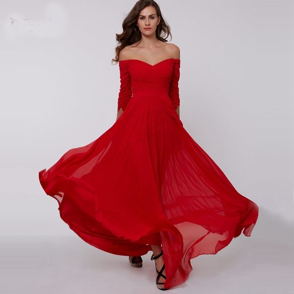 2019 Latest Elegant Red A-line long Evening Dress Off The Shoulder 3/4 length sleeves pleats ruched chiffon prom dress Robe de soiree
2019 Latest Elegant Red A-line long Evening Dress Off The Shoulder 3/4 length sleeves pleats ruched chiffon prom dress Robe de soiree