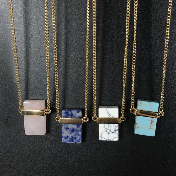fashion gold plated rectangle natural stone turquoise gem crystal charm pendant necklace for women jewelry, Silver
fashion gold plated rectangle natural stone turquoise gem crystal charm pendant necklace for women jewelry, Silver