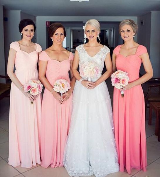 long bridesmaid dresses cap sleeve sweetheart pleated chiffon empire floor length evening gowns custom made, White;pink
long bridesmaid dresses cap sleeve sweetheart pleated chiffon empire floor length evening gowns custom made, White;pink