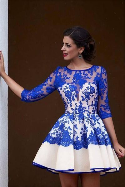 2019 Newest Sexy Luxury Blue Cocktail Dresses Sweetheart Mermaid Lace Short Prom Dresses Half Sleeve Homecoming Dresses Custom Made
2019 Newest Sexy Luxury Blue Cocktail Dresses Sweetheart Mermaid Lace Short Prom Dresses Half Sleeve Homecoming Dresses Custom Made