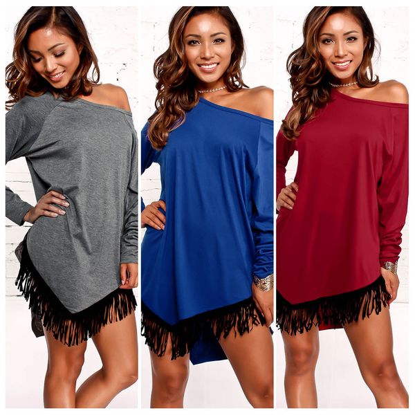 autumn new style women's long sleeve off shoulder irregularity tassels loose t-shirt dress fashion t-shirt blouse 3colors, White
autumn new style women's long sleeve off shoulder irregularity tassels loose t-shirt dress fashion t-shirt blouse 3colors, White
