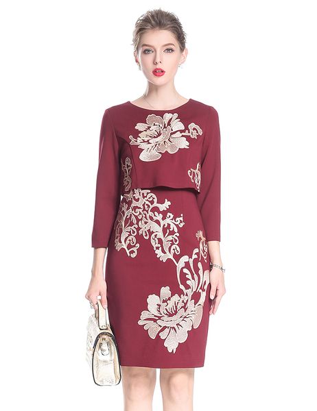 vintage embroidery women sheath dress 3/4 sleeve party dresses 0917176, White;black 
vintage embroidery women sheath dress 3/4 sleeve party dresses 0917176, White;black