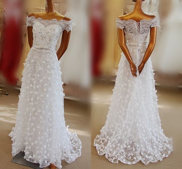 romantic lace off shoulder beach wedding dresses 2017 crystals beaded applique a line bridal gowns custom made lace up wedding dresses, White
romantic lace off shoulder beach wedding dresses 2017 crystals beaded applique a line bridal gowns custom made lace up wedding dresses, White