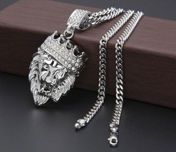 18k gold plated crown lion head necklace for men women hip hop charm jewelry 2016 november style, Silver 
18k gold plated crown lion head necklace for men women hip hop charm jewelry 2016 november style, Silver