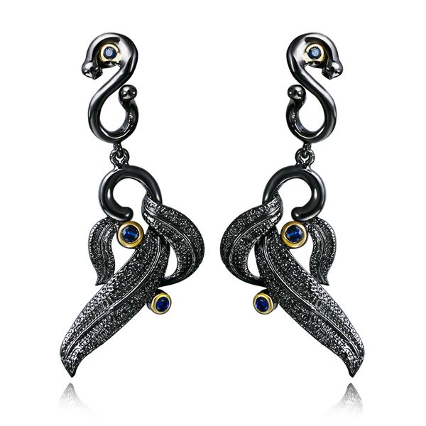 new earrings pave setting with blue crystal cz plated by black and gold color designer earrings, Silver
new earrings pave setting with blue crystal cz plated by black and gold color designer earrings, Silver