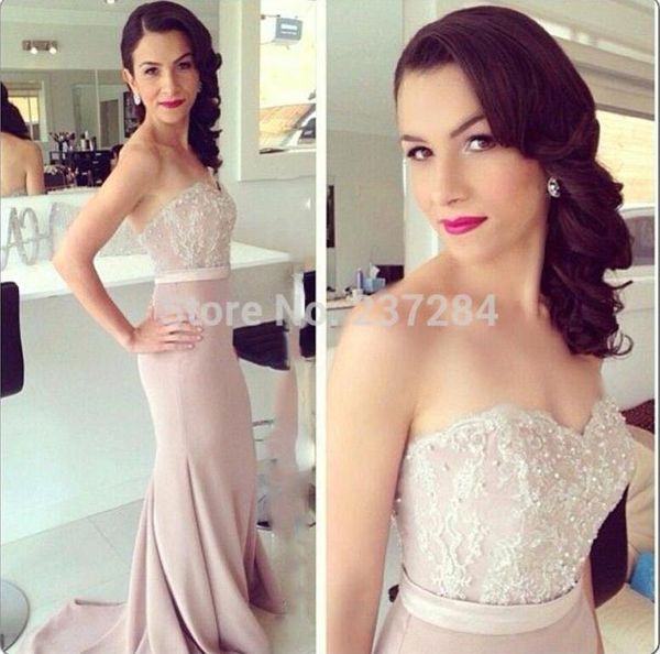 sweetheart lace applique beaded satin mermaid bridesmaid dresses 2016 backless sweep train evening gowns formal party gowns ba2420, White;pink
sweetheart lace applique beaded satin mermaid bridesmaid dresses 2016 backless sweep train evening gowns formal party gowns ba2420, White;pink