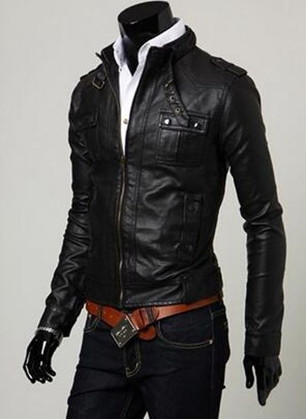 men in the spring and autumn clothing design fitted jacket motorcycle leather clothing men's stand-up collar outerwear / m-xxl, Black
men in the spring and autumn clothing design fitted jacket motorcycle leather clothing men's stand-up collar outerwear / m-xxl, Black