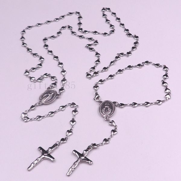 stainless steel heart rosary catholic church necklace bracelet fashion charm set, Silver
stainless steel heart rosary catholic church necklace bracelet fashion charm set, Silver