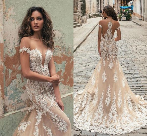 charming champagne sheer neck short sleeves mermaid wedding dresses country elegant illusion back lace bridal gowns berta 2018, White
charming champagne sheer neck short sleeves mermaid wedding dresses country elegant illusion back lace bridal gowns berta 2018, White