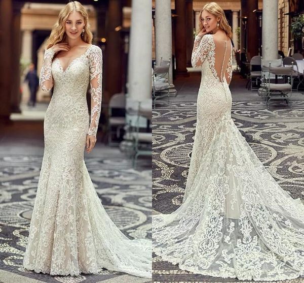 ivory elegant sheer long sleeves mermaid wedding dresses 2017 full lace illusion back bridal gowns vestido de noiva mariage custom made, White
ivory elegant sheer long sleeves mermaid wedding dresses 2017 full lace illusion back bridal gowns vestido de noiva mariage custom made, White