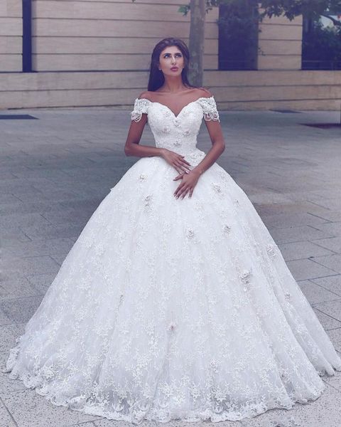 off shoulder luxury applique lace ball gown wedding dresses hand flower dubai arabic plus size wedding gowns floor length custom made, White
off shoulder luxury applique lace ball gown wedding dresses hand flower dubai arabic plus size wedding gowns floor length custom made, White