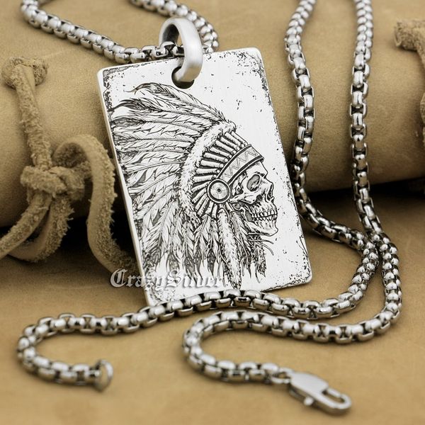 high detail deep engraved 925 sterling silver indian chief skull dog tag mens biker rocker punk pendant 9x002 steel n 24"
high detail deep engraved 925 sterling silver indian chief skull dog tag mens biker rocker punk pendant 9x002 steel n 24"