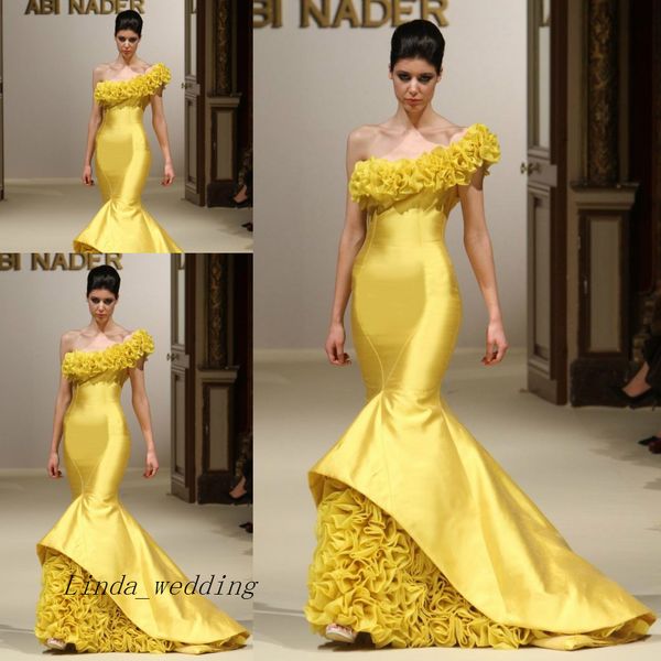 robert abi nader 2019 new arrival couture yellow mermaid one shoulder handmade flower long evening dress, Black;red
robert abi nader 2019 new arrival couture yellow mermaid one shoulder handmade flower long evening dress, Black;red