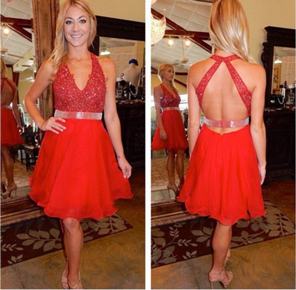 red pearls short prom dresses a line deep v neck back open back vestidos de fiesta nightclubs wear party evening gowns 2016, Black
red pearls short prom dresses a line deep v neck back open back vestidos de fiesta nightclubs wear party evening gowns 2016, Black