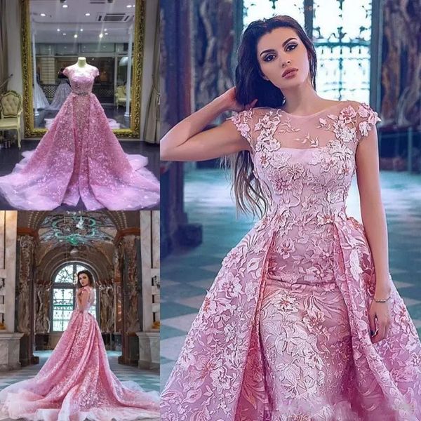 luxury 2017 pink mermaid prom dresses with detachable train lace appliqued formal evening gowns short sleeve jewel neckline party dress, Black
luxury 2017 pink mermaid prom dresses with detachable train lace appliqued formal evening gowns short sleeve jewel neckline party dress, Black