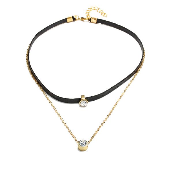 women trendy zircon chokers necklaces double black leather rope chian alloy neck gold chain necklace for girls fashion jewelry, Golden;silver
women trendy zircon chokers necklaces double black leather rope chian alloy neck gold chain necklace for girls fashion jewelry, Golden;silver