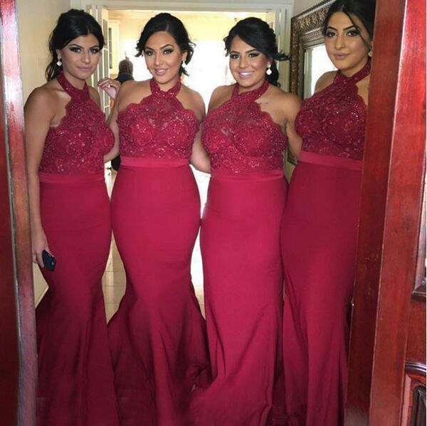 vintage burgundy lace mermaid bridesmaid dresses 2019 backless halter neck long maid of honor wedding guests formal party gowns custom, White;pink
vintage burgundy lace mermaid bridesmaid dresses 2019 backless halter neck long maid of honor wedding guests formal party gowns custom, White;pink