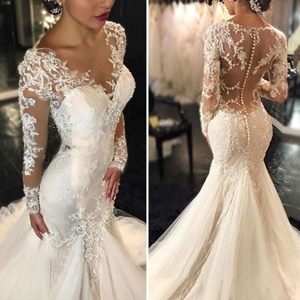 2021 vintage русалка свадебные платья sheer шеи иллюзия длинными рукавами кружева аппликация sexy back свадебные платья суд поезд свадебные, White
2021 vintage русалка свадебные платья sheer шеи иллюзия длинными рукавами кружева аппликация sexy back свадебные платья суд поезд свадебные, White