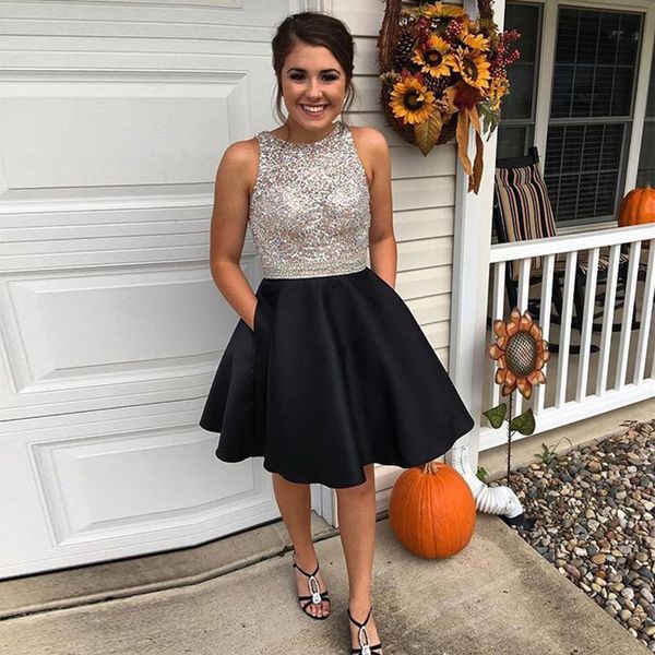 sparkly black satin short homecoming dresses jewel neck sleeveless crystal beaded keyhole back plus size prom dresses party dresses, Blue;pink
sparkly black satin short homecoming dresses jewel neck sleeveless crystal beaded keyhole back plus size prom dresses party dresses, Blue;pink