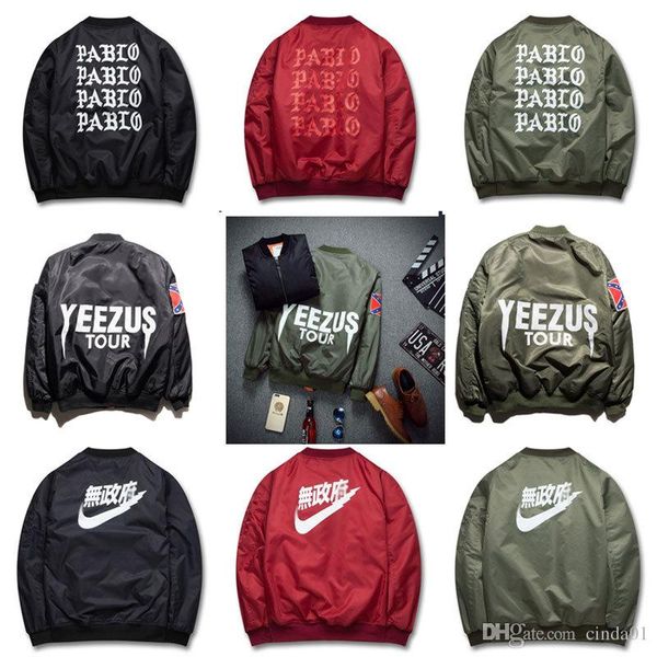 Men MA1 Bomber Jacket Pablo Jacket Kanye High Street Padded Coats Winter Autumn Warm Coats
