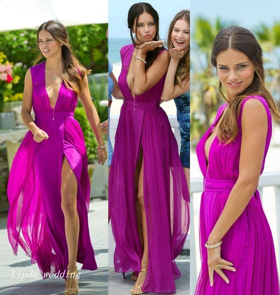 adriana lima fuchsia prom dress side slit chiffon women wear special occasion dress evening party gown celebrity guest outfits, Black
adriana lima fuchsia prom dress side slit chiffon women wear special occasion dress evening party gown celebrity guest outfits, Black