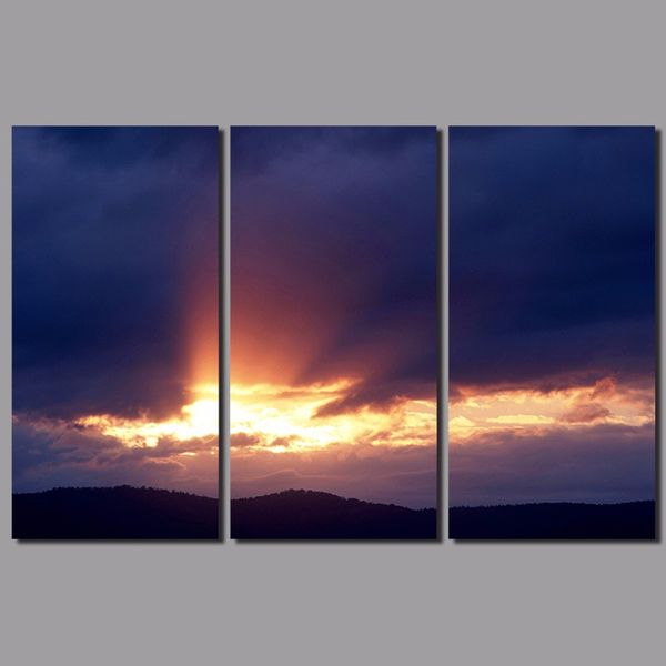 

3pcs dark blue decoration sun wall art pictures sunset landscape mountains gold pink clouds canvas painting living room unframed