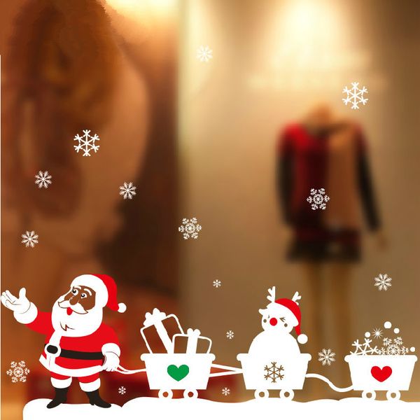 

happy new year merry christmas tree wall stick santa claus christmas snowman bear removable wall sticker for show window decoration