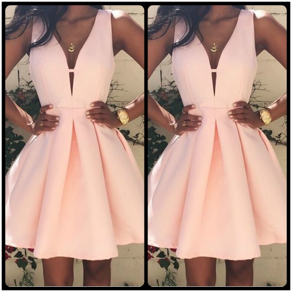 2016 fashion cocktail dresses v neck sleeveless a line satin ruched backless short party dress prom dresses, Black
2016 fashion cocktail dresses v neck sleeveless a line satin ruched backless short party dress prom dresses, Black