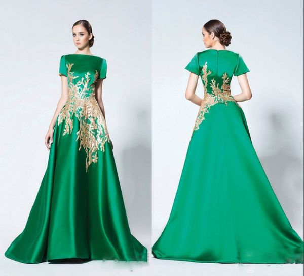 bateau short sleeve evening dresses 2016 green satin a line gold appliques prom dresses floor length zipper formal party gowns custom made, Black;red
bateau short sleeve evening dresses 2016 green satin a line gold appliques prom dresses floor length zipper formal party gowns custom made, Black;red